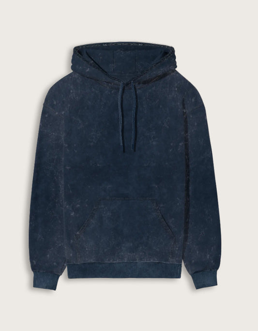 Men’s navy blue acid washed hoodie front view – vintage cotton fleece streetwear hoodie