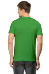 Back view of model wearing green Antisocial men’s regular fit cotton t-shirt – clean solid back design