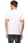 Back view of model wearing white Believe in Your Warrior men’s regular fit t-shirt – clean solid back design