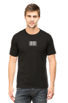 Model wearing black Code of the Streets men’s regular fit t-shirt front view – bold urban street-style graphic on soft cotton fabric