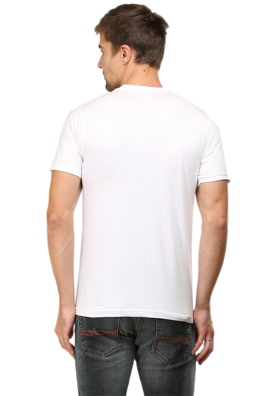 Back view of model wearing white Code of the Streets men’s regular fit cotton t-shirt – clean solid back design