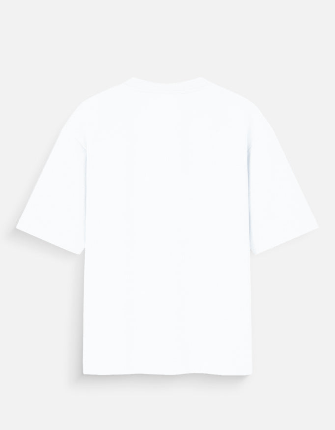Find The Balance white men’s oversized t-shirt back view showing relaxed fit and clean motivational graphic suitable for modern street style outfits