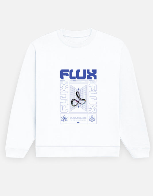 Flux regular fit men’s white sweatshirt front view – cotton fleece streetwear for winter layering