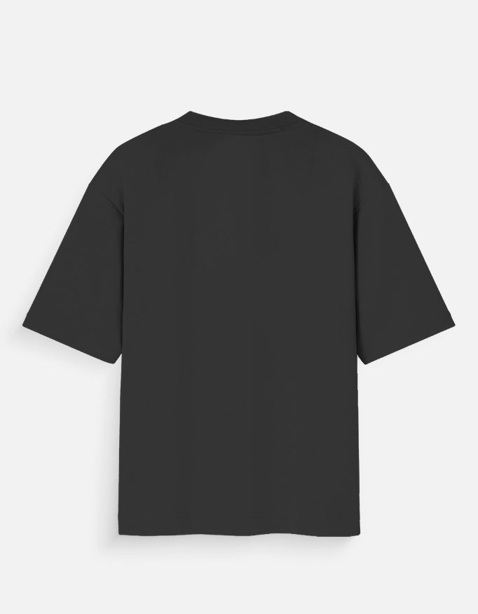 Back view of Fuji black oversized t-shirt for men, relaxed fit streetwear design with clean silhouette
