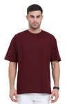 Model wearing maroon oversized men’s t-shirt – My Eyes graphic cotton streetwear tee front view