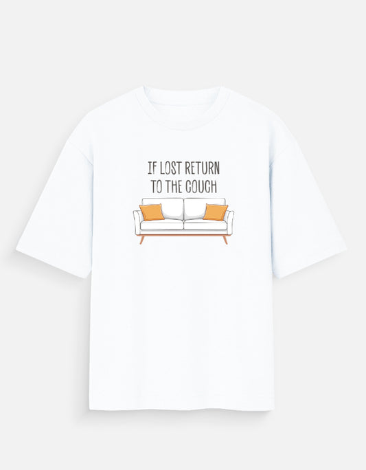 White oversized men’s t-shirt product image – Return to the Couch front view