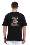Model wearing black cotton oversized t-shirt – back view of “This Comeback Is Personal” streetwear tee